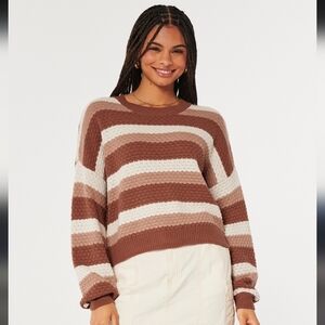 Hollister knit sweater -Brown and cream striped knit sweater Size M